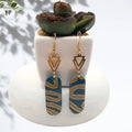 Teal Gold Polymer Clay Dangle Earrings - Kiooinsitu