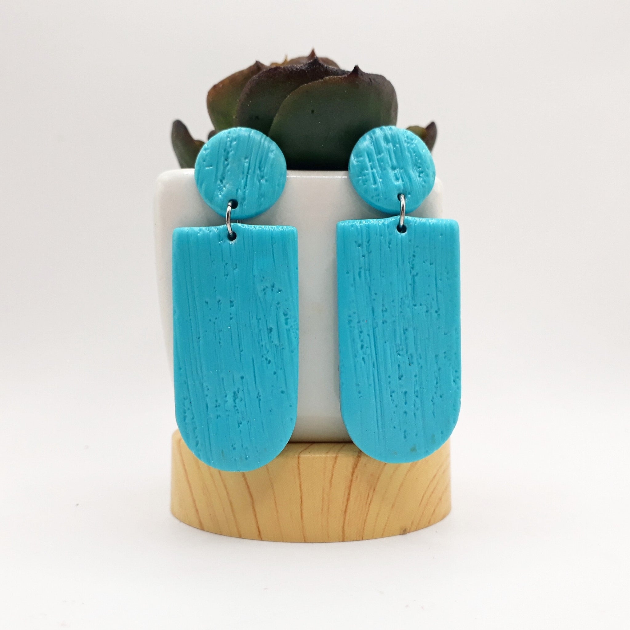 Textured Turquoise Polymer Clay Earrings