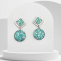 Handmade stainless steel drop earrings with crushed Turquoise and rhombus ear studs
