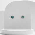 7mm stainless steel stud earrings with crushed natural turquoise gemstones sealed in glossy resin bezel setting