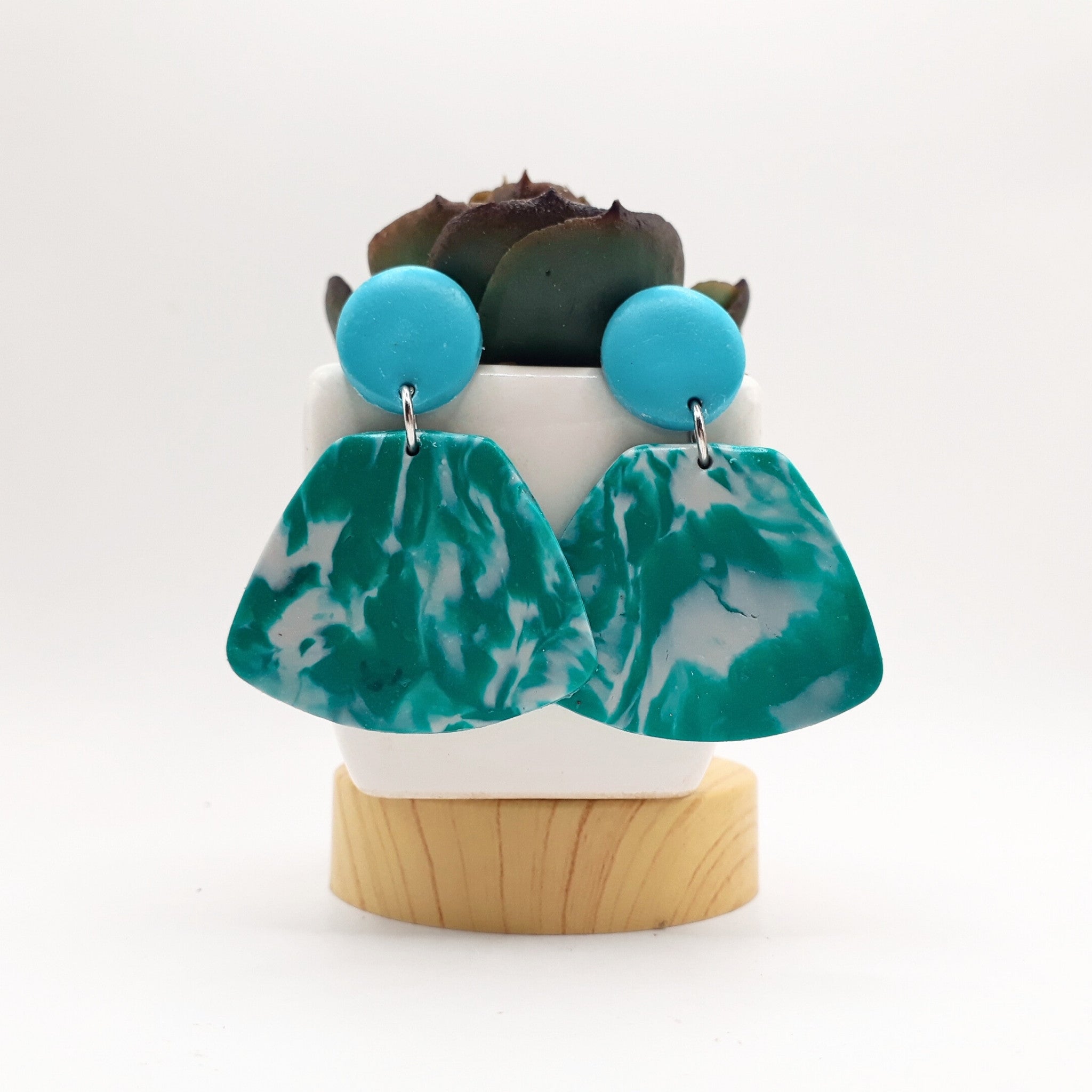 Turquoise Marbled Polymer Clay Earrings