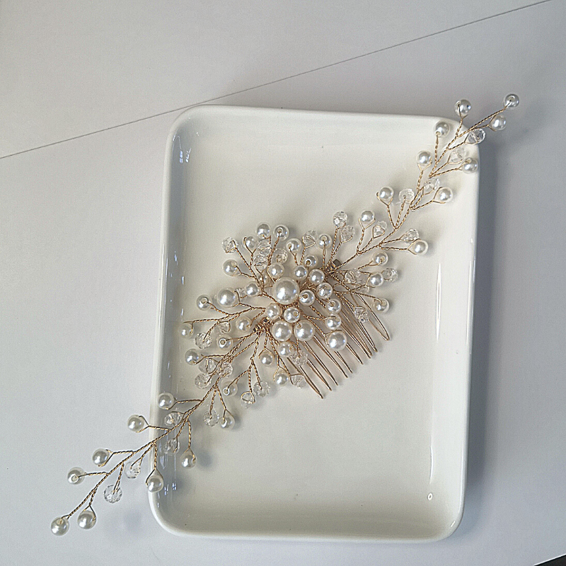 Handmade White Imitation Pearl Copper Wire Hair Comb