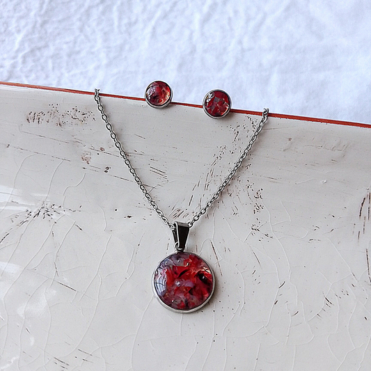  Red Pink Agate Jewelry Set - a perfect way to add a touch of natural beauty and stunning style to any look.