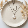 White 13mm coin freshwater pearl necklace with stainless steel chain