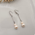White freshwater pearl dangle earrings with stainless steel bar-Kiooinsitu