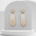 White polymer clay drop earrings with gold leaf and round stud tops