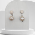 Handmade white freshwater pearl drop earrings with white polymer clay stud