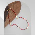 Handmade freshwater pearl necklace with red glass beads