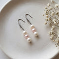 Natural white and soft pink freshwater pearl drop earrings with 304 stainless steel hooks